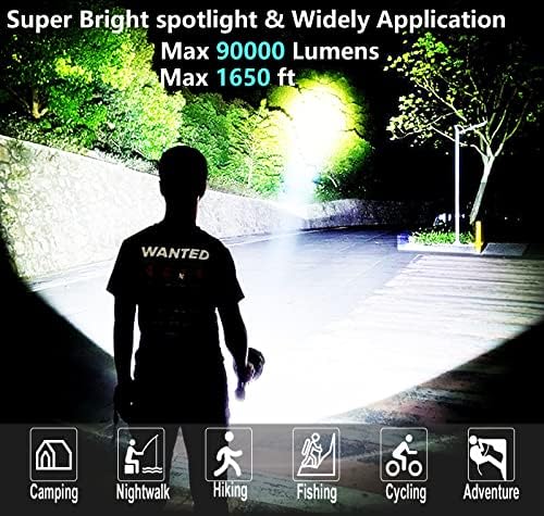 Az újratölthető Reflektor Lámpa Magas Lumen, 90000 Lumen Szuper Fényes spot Lámpa 4 Módok & USB Kimenet, Vízálló Kézi LED fényszóró