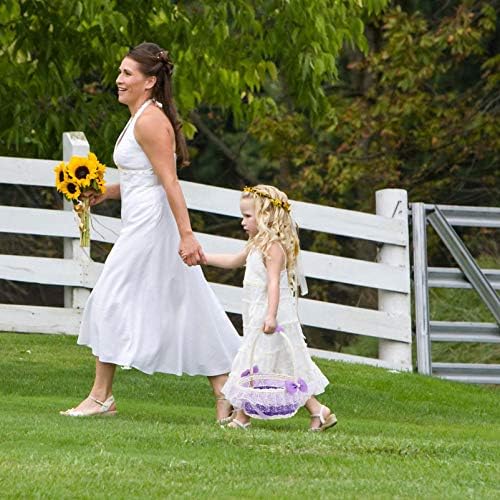 BESTOYARD Esküvői Virág Lány Kosár Csipke Kosár fogantyúval Szőtt Virág Lány Bowknot Kosár Esküvő Party Kellékek az Évfordulós Ünnepségek