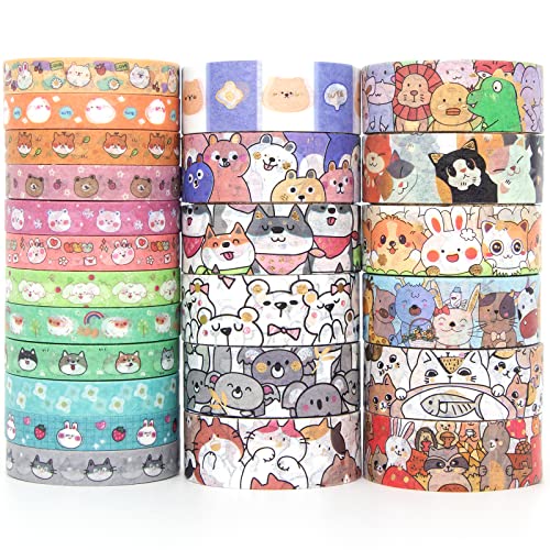 WAPETASHI Aranyos Washi Tape Set - 24 Tekercs Aranyos Állatok Arany Fólia Dekoratív Szalaggal a Naplózást, Scrapbooking, Gyerekek