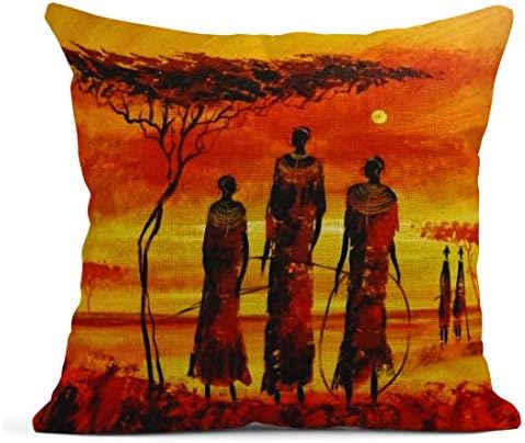 ArtSocket Készlet 4 Vászon Párnát Öleli olajfestmény Afrikai Művészetet Etnikai Törzs Hölgy Nappali Ajkak Dekoratív párnák lakberendezés