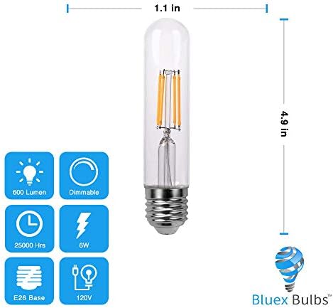 6 db T10 LED Izzó 6W, Szabályozható E26 Bázis Csöves Villanykörte 2700K Meleg Fehér 60W Egyenértékű 800lm Izzó T10 a Rusztikus Medál,