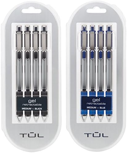 TUL Visszahúzható Zselés Toll 0.7 mm, Közepes Pont, Fekete/Kék Csomag (2 4-kiszerelés)