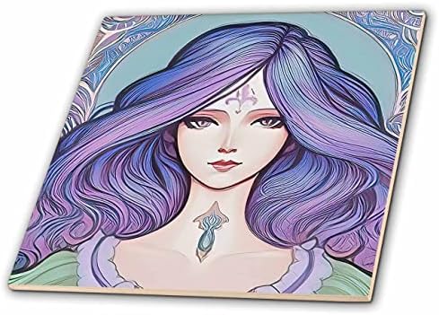 3dRose szecessziós nő. Bájos istennő édes álmok lila haj - Csempe (ct-376047-3)